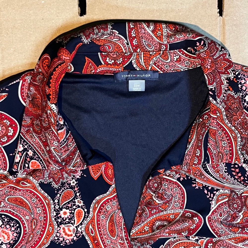 Tommy Hilfiger Womens 22W Red Navy Paisley Twist Front Sleeveless Dress X2EJ13V7 - Picture 4 of 7